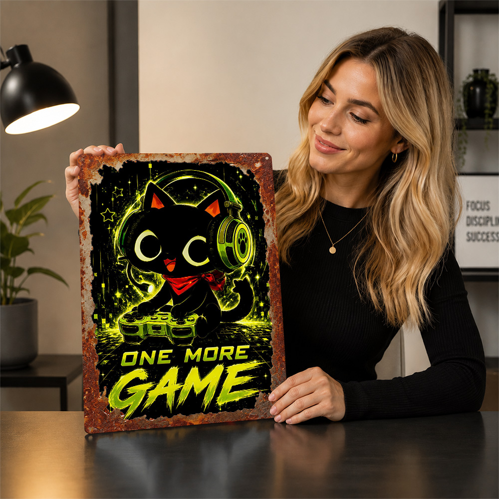 Cute Gaming Cat One More Game  - Retro Gaming Cafe review and price
